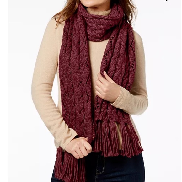 MICHAEL Michael Kors Accessories - MICHAEL Michael Kors Pointelle Cable-Knit Fringe
Tassels Scarf Red AUTHENTIC NWT